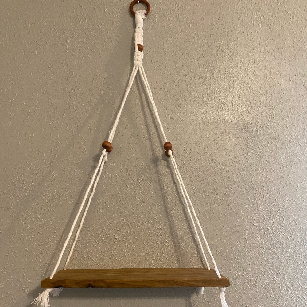 Macrame boho hanging shelf